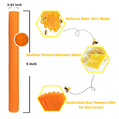 Orange Beeswax Taper Candles Set of 6pcs, 9" Long Candlesticks for Autumn, Unscented & Smokeless & Handrolled Bees Wax Candles for Home, Dia 0.82" Base,Burning Time 4 Hours