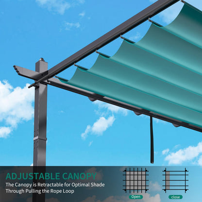 Aluminum Pergola with Retractable Canopy, 10x13 ft Sun Shade, Rust-Resistant Outdoor Pavilion for Patio, Backyard, Deck, Poolside, Waterproof, Grape Trellis, Blue with Curtains and Mosquito Netting