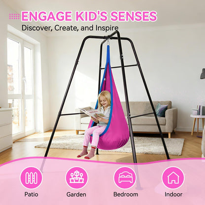 Swing Stand Frame with Sensory Pod Swings,Sensory Swing Set for Kids,Heavy Duty Metal Swings Frame,Cotton Sensory Pod Swing for Kids Indoor and Outdoor 330LBS Pink
