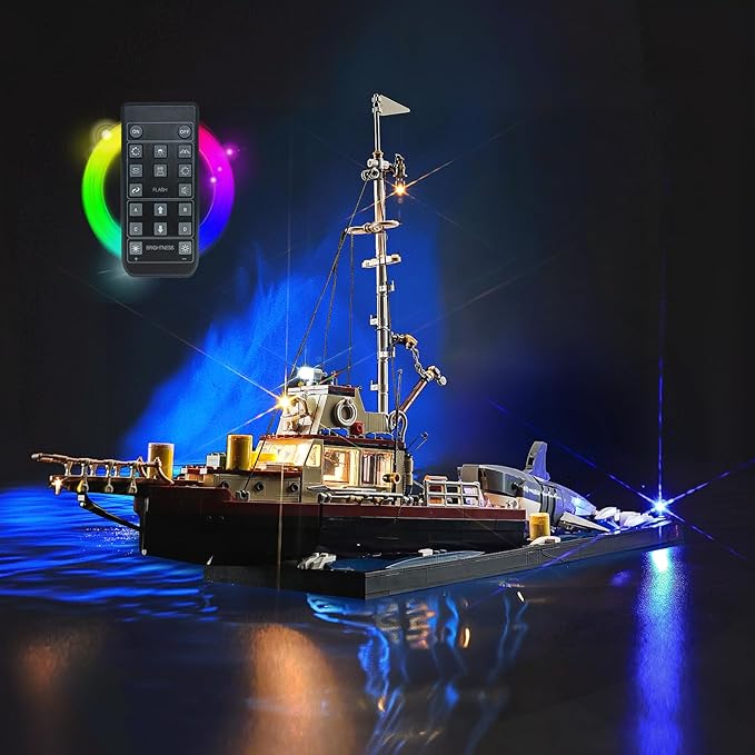 Upgraded Led Light Kit Compatible with Lego Ideas Jaws Building Set RC Version Compatible with Lego 21350 (Model Not Included)
