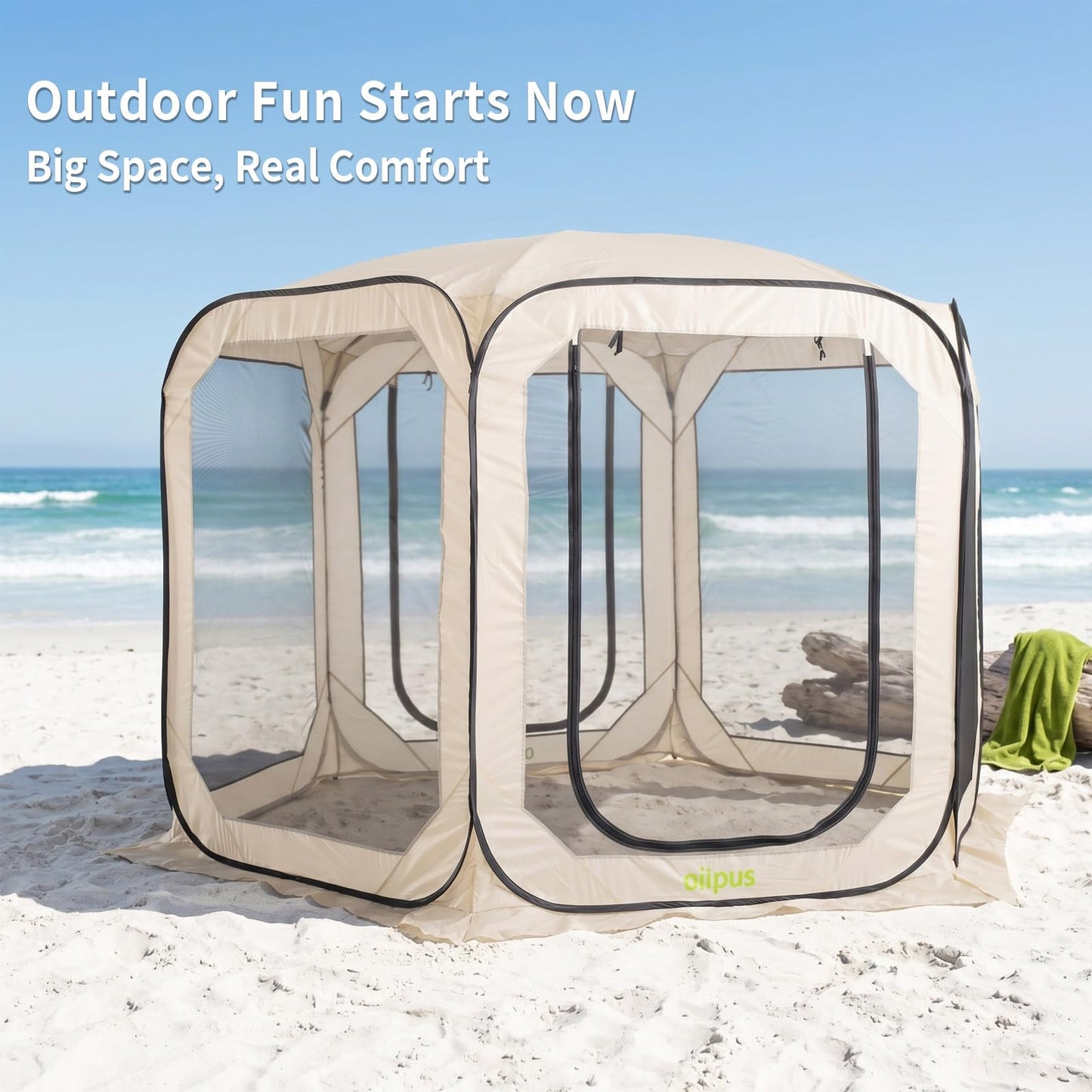Oilpus Pop-Up Screen House Tent with Mosquito Netting 10x10 FT for 4–6, Portable Screen Room Canopy for Patio, Backyard, Camping, Deck & Outdoor Activities, Resistant Roof UV Gazebo with Carry Bag