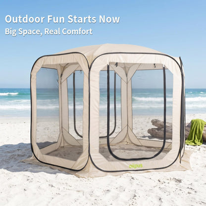 Oilpus Pop-Up Screen House Tent with Mosquito Netting 10x10 FT for 4–6, Portable Screen Room Canopy for Patio, Backyard, Camping, Deck & Outdoor Activities, Resistant Roof UV Gazebo with Carry Bag