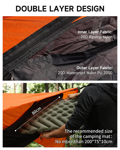 SkyNest 11ft Hammock with Net and Rain Fly Tarp, 4 in 1 Camping Hammock Tent, Ultralight Portable Double-Layer Hammock with Ridge Rope for Camping, Hiking and Backpacking