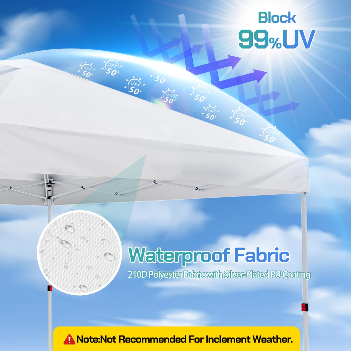 UEAKPIC 10x10 Pop Up Canopy with Sidewall, Instant Portable Outdoor Tent, UPF 50+, Waterproof, Adjustable White Sun Shelter with Vented Roof for Party, 1 Wheel Bag, 8 Stakes, 4 Ropes, 4 Sandbags