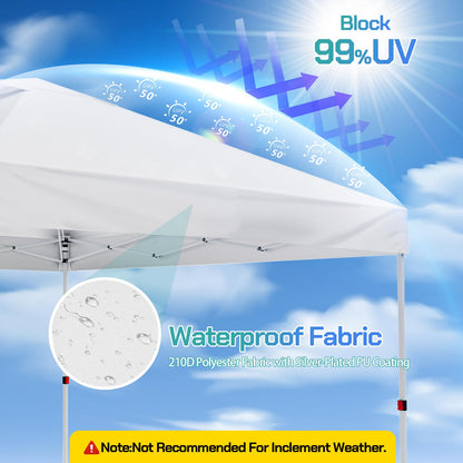 UEAKPIC 10x10 Pop Up Canopy with Sidewall, Instant Portable Outdoor Tent, UPF 50+, Waterproof, Adjustable White Sun Shelter with Vented Roof for Party, 1 Wheel Bag, 8 Stakes, 4 Ropes, 4 Sandbags