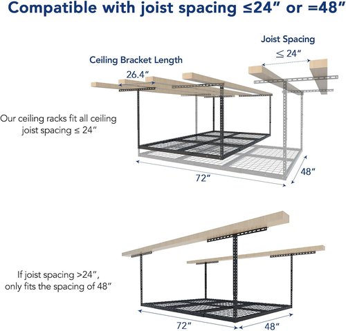 FLEXIMOUNTS 4x6 Overhead Garage Storage Rack - Adjustable Ceiling Design | 450lbs Capacity, Black