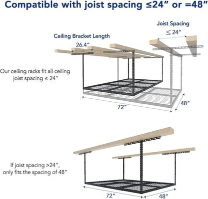 FLEXIMOUNTS 4x6 Overhead Garage Storage Rack - Adjustable Ceiling Design | 450lbs Capacity, Black