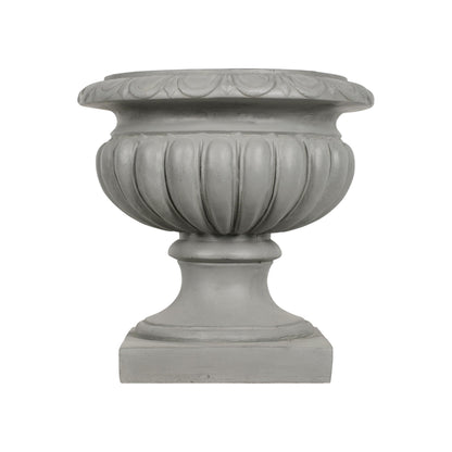 Merax 18.11" H Ornate Scrollwork Pedestal Urn Planter Weather-Resistant MGO Outdoor Flower Pot for Garden Patio and Front Porch Entrance,Gray