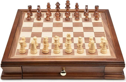AMEROUS 12.8 x 12.8 Magnetic Wooden Chess Set with 2 Built-in Storage Drawers - 2 Bonus Extra Queens - Gift Packaging - Staunton Chess Pieces Board Games Chess Sets for Adults and Kids