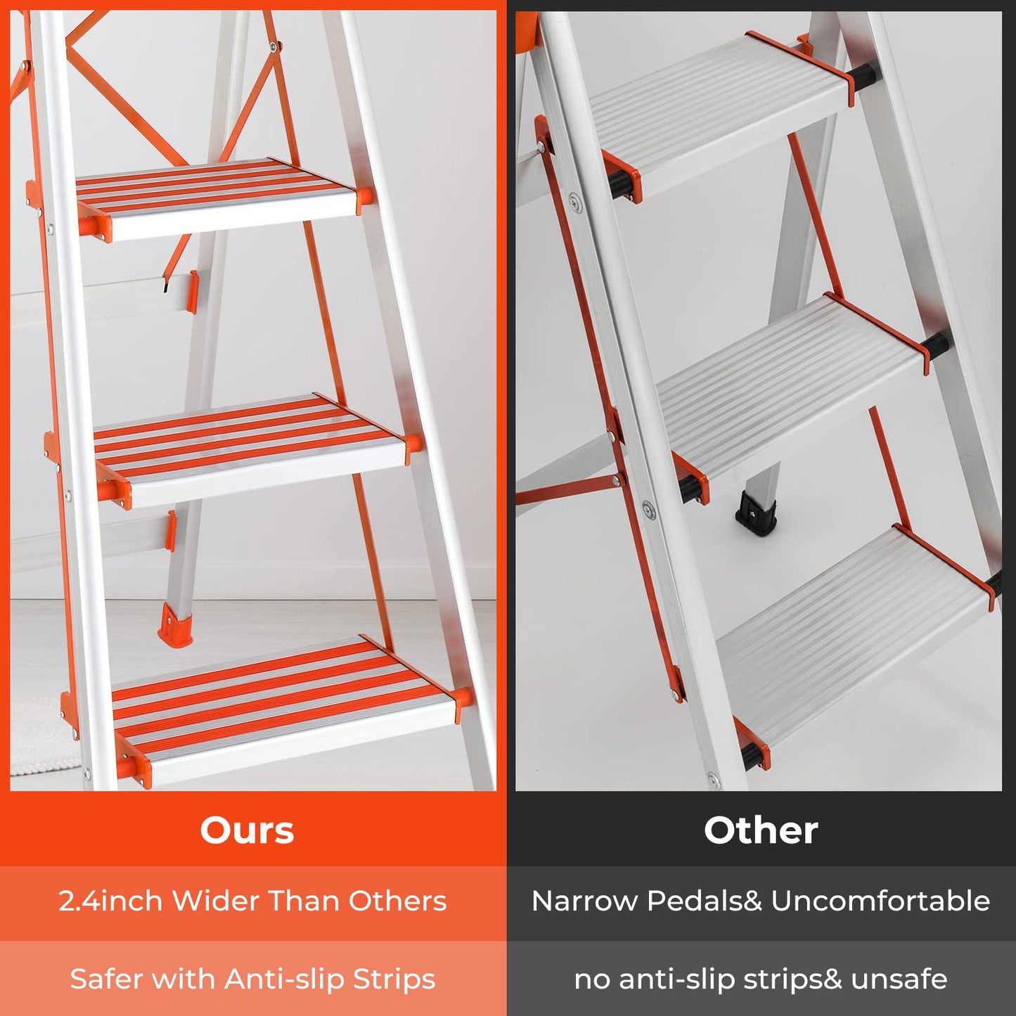 LUISLADDERS Step Ladder 5 Step Lightweight Folding Step Ladder Aluminum Step Stool with Widened Anti-Slip Strip Pedal Convenient Handgrip 350lbs EN131, Multi-use for Household and Office