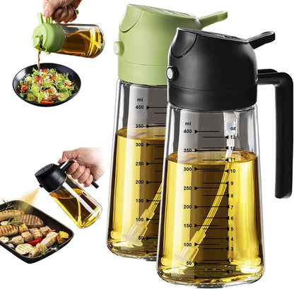 TrendPlain Glass Olive Oil Sprayer - 2-in-1 Dispenser Bottle for Cooking & BBQ - 16oz, Black & Green