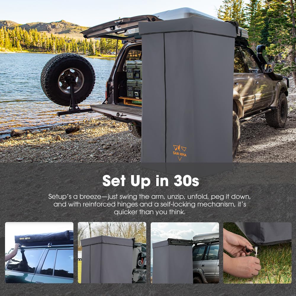 SanHima Awning Shower Tent with 90° Swing Arm - Car Side Shower Room w/LED Light, Camping Waterproof Portable Privacy Shelter Bathroom Overland, Gray