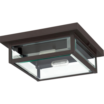 Quoizel Westover 12" Outdoor Flush Mount Ceiling Light, 2-Light Western Bronze with Clear Beveled Glass, E12 Base, ETL Damp Rated