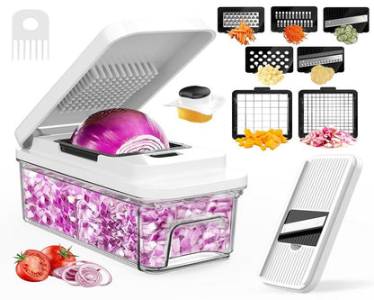 Vegetable Chopper with Container, Onion Chopper Dicer Cutter Slicer, 10-in-1 Food Chopper with 7 Blades, Veggie Cutter Slicer for Fast Salad Potato Carrot Garlic Meal Prep Kitchen Gadget