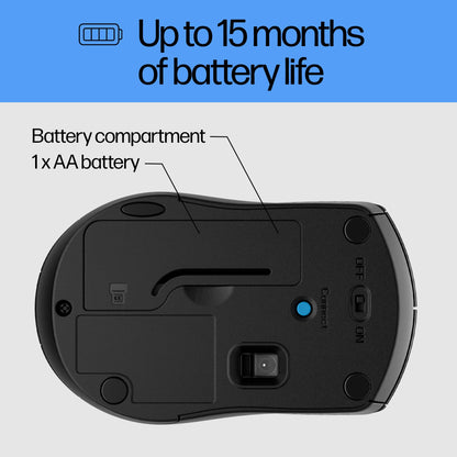 HP X3000 G3 Wireless Mouse - Black, 15-Month Battery, Side Grips for Control, Travel-Friendly, Blue LED, Powerful 1600 DPI Optical Sensor, Compatible with Wins PC/Laptop, Mac, Chromebook (683N7AA)