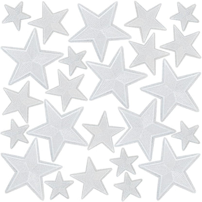 WILDREEDS 24 Pieces Star Iron on Patches, Star Embroidered Patch for Clothing, T-Shirt, Backpacks, Hats, Jeans, Jackets (White)