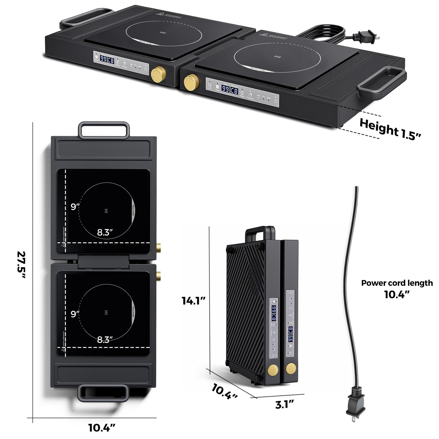 MOMOKOVA Double Induction Cooktop, 1800W Portable Dual Burner with 8 Power Levels, Sensor Touch Control & 99-Min Timer, Fold-n-Store Design for RV, Small Kitchen & Outdoor Cooking (black)