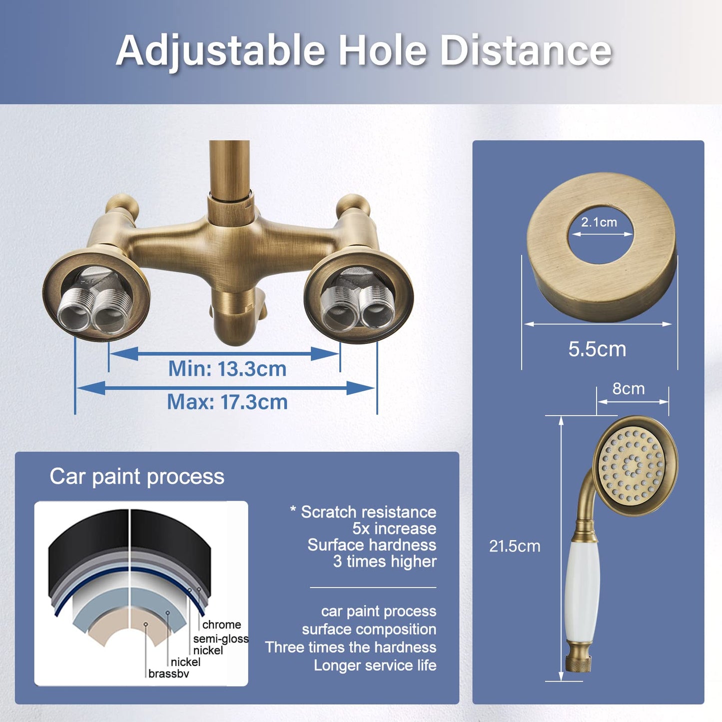 MOSSON Antique Brass Shower System Bathroom Shower Faucet Set with 8 Inch Shower Head Handheld Spray and 360 ° Rotation Tub Spout 2 Cross Handles Outdoor Shower Fixtures