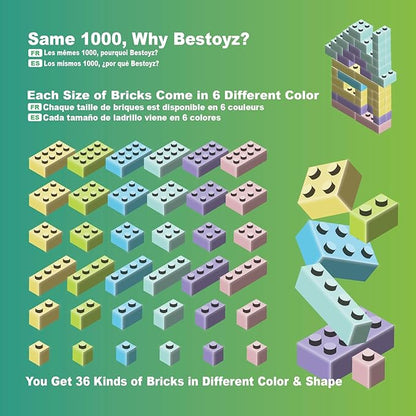 Building Bricks 1000 Pieces in Pastel Colors Classic Building Blocks Toys &amp Gifts for Boys &amp Girls Aged 4+