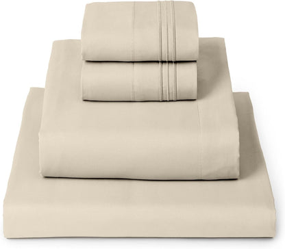 Mellanni Queen Sheets Set - 4 PC Hotel Luxury Bedding | Extra Soft, Cooling, Wrinkle-Resistant (Beige)