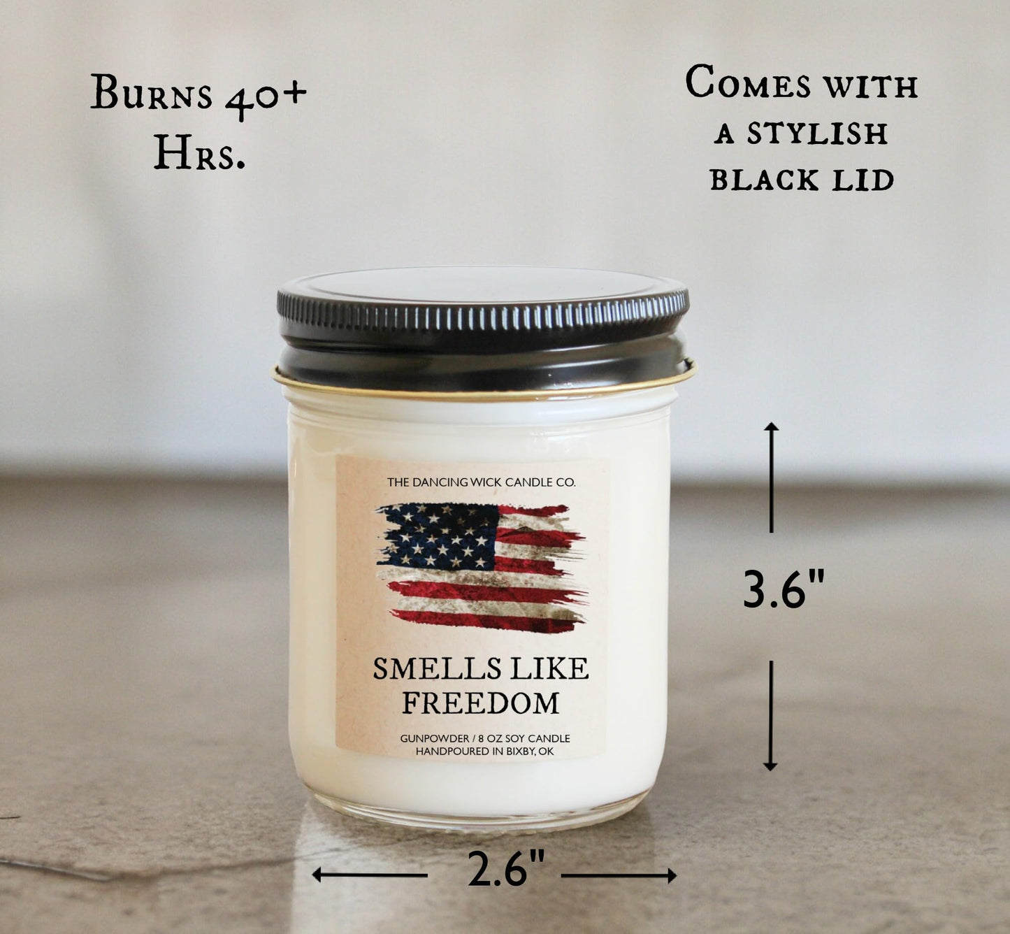 The Dancing Wick Smells Like Freedom Candle, 8oz, Handcrafted Soy Wax, Gunpowder, Vanilla, Musk Scent, Made The in USA - 4th of July Patriotic Gift Décor (Smells Like Freedom)