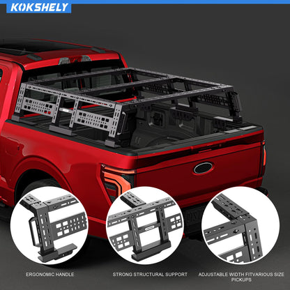 KOKSHELY Overland Truck Bed Rack for Full-Size & Mid-Size Trucks/Adjustable Truck Cargo Carrier/Tacoma Bed Rack, Fit for Tundra, Ram 1500 & HD, F-Series, Ranger, Silverado, Titan & XD,Gladiator