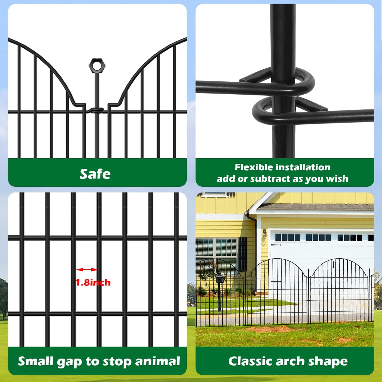 10 Panels No Dig Decorative Garden Fence for Yard, 40in (H) x 23.6ft (L) Rustproof Metal Wire Temporary Dog Fence, Animal Barrier Fencing Patio Panel Border with Temporary Ground Stakes