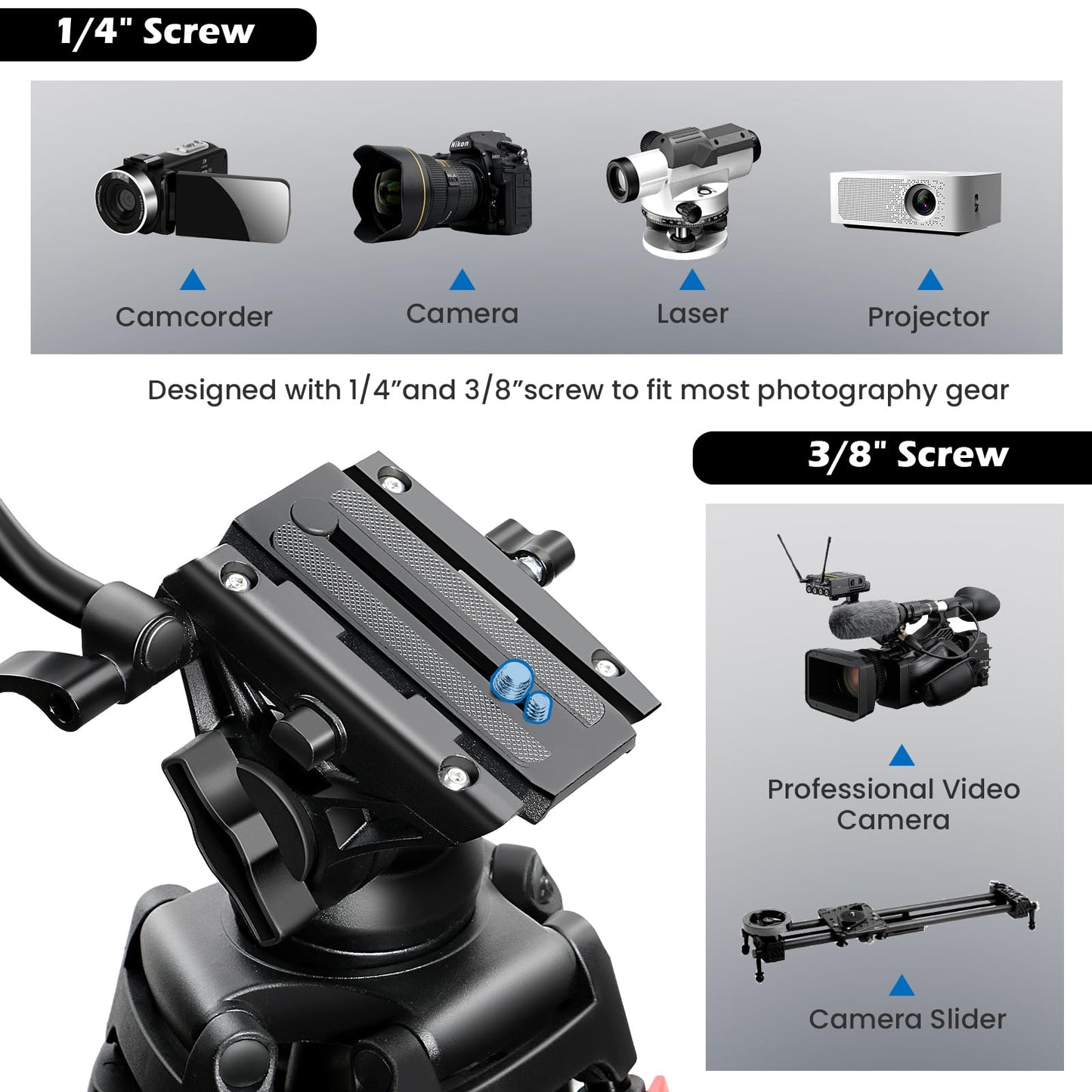 82" /210cm Video Tripod Heavy Duty Tripod with 360° Fluid Head,Mactrem Aluminum Tall Tripods Professional Compatible with Canon Nikon Sony DSLR Camera Camcorder Telescope Bnoculars (Load 33Lb)