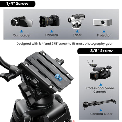 82" /210cm Video Tripod Heavy Duty Tripod with 360° Fluid Head,Mactrem Aluminum Tall Tripods Professional Compatible with Canon Nikon Sony DSLR Camera Camcorder Telescope Bnoculars (Load 33Lb)