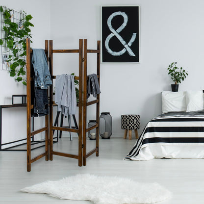 Blanket Ladder,Burnt Wood Blanket Ladder 59" H Freestanding and Folding, 6 Tier and 3 Panel Towel Rack for Bathroom, Decorative Display Ladder Shelf Quit Rack for Living Room, Brown.