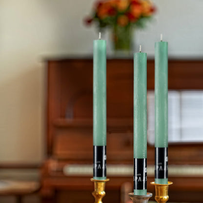SPAAS Rustic Green Dinner Candles - 10" Tall Rustic Set of 6 Dripless Green Unscented Long Burning Decorative Candles for Home Decor, Table, Party, Weddings, and Holiday