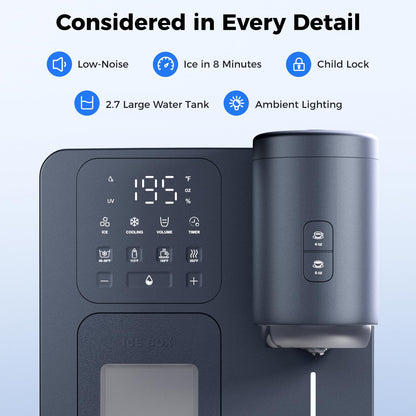 Oylus 3-in-1 Water Dispenser with Ice Maker - Coffee Maker Countertop Bullet Ice Maker with 12H Timer, Hot/Cold/Warm Adjustable Volume Water, K-Cup® Ground Coffee Brewer for Home Office Studio Gift