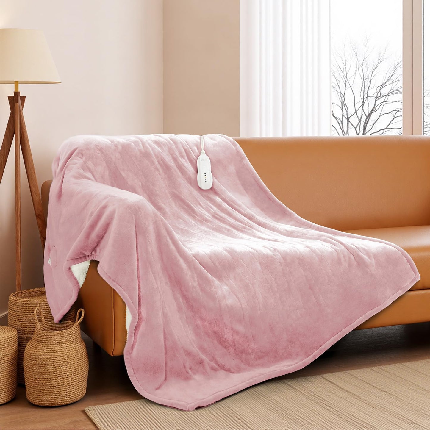 Heated Blanket Throw 50"x60", ETL & FCC Certified Electric Blanket with 3-Hour Timer Auto-Off & 5 Heating Levels, Overheat Protection, Machine Washable - Dusty Pink
