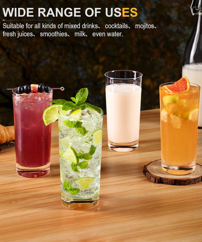 LUNA & MANTHA Drinking Water Glasses Set, Lead-Free Crystal Highball Glass, Tall Glass Cups for Cocktail Parties,Clear set of 12,16oz