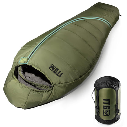 Mummy Sleeping Bag for Adults, 25℉-36℉ Cold Weather Backpacking Sleeping Bag, Lightweight 3-4 Season Winter Camp Bag with Adjustable Hood & Compression Sack, Machine Washable