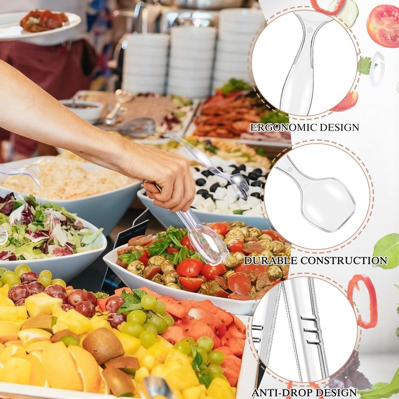 Mwellewm 36Pcs Serving Utensils Large Plastic Serving Utensils Set Serving Spoons for Buffet Clear Disposable Plastic Tongs 8.5'' Heavy Duty Slotted Spoons/Forks Supplies for Party Food Salad Soup