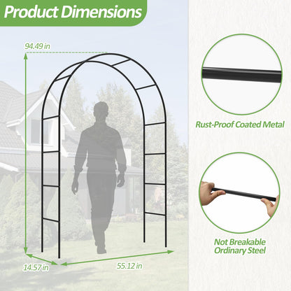 Trellume Garden Arch Trellis for Climbing Plants Outdoor - Height: 94.5", Length: 55", Sturdy Metal Garden Arbor with Rust-Proof Coating, Garden Arch for Wedding Decorations and Balloon Arch Stand