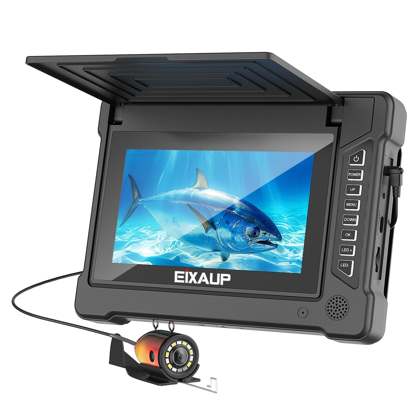 EIXAUP Underwater Fishing Camera, 7 inch HD IPS Monitor 1200TVL IP68 Wateproof Camera with 6 Pcs LED Lights + 6 Pcs IR Infrared Lights, 165°Wide Angle for Ice, Boat and Lake Fishing(100 FT/30 M)