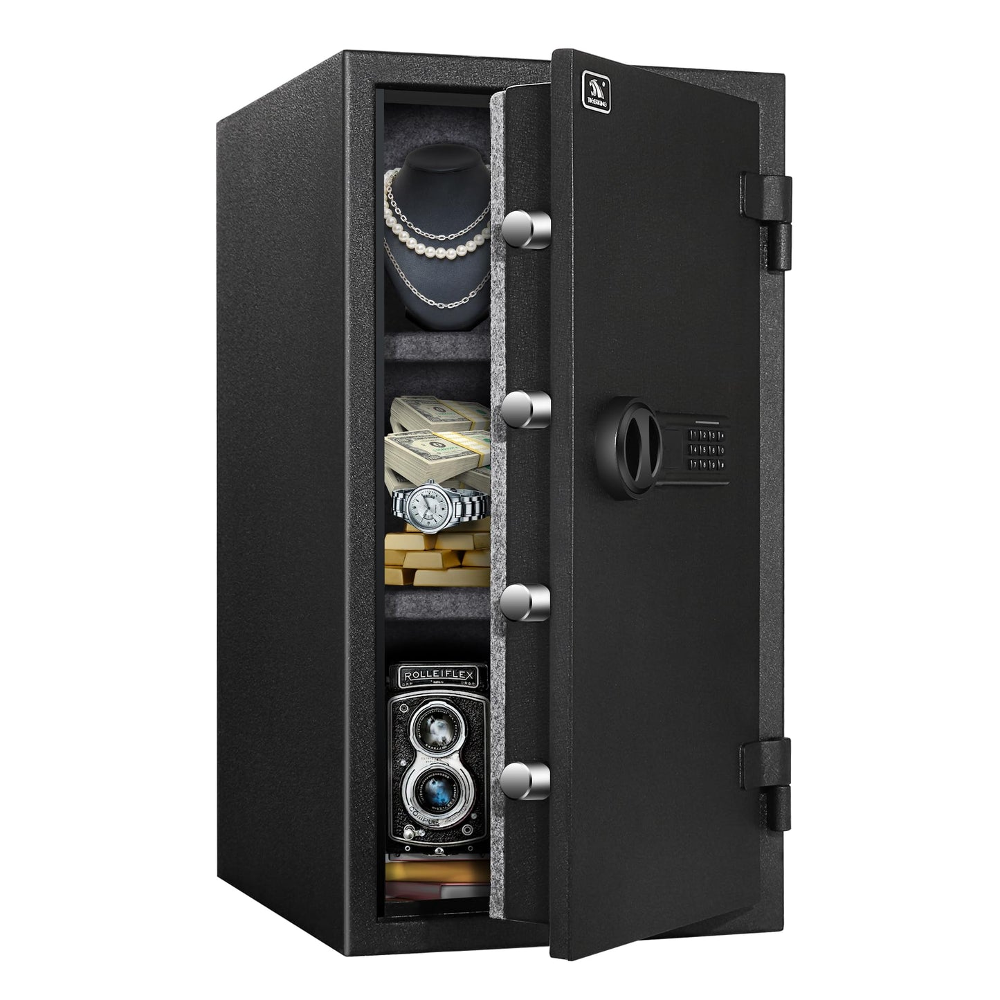 TIGERKING Fireproof Safe for Home Office, 3.47 Cu Ft Heavy Steel Security Safe with 30-Min Fire Protection at 1200°F, Digital Keypad Lock, Removable Shelves for Documents Cash Jewelry