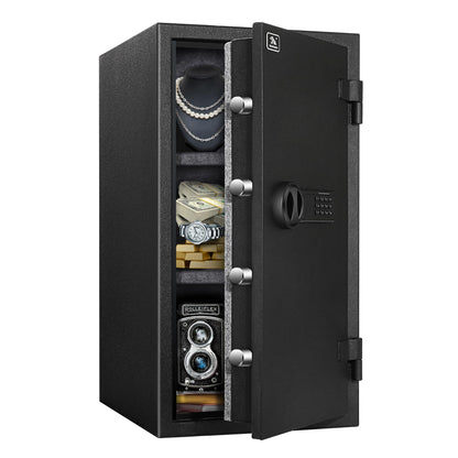 TIGERKING Fireproof Safe for Home Office, 3.47 Cu Ft Heavy Steel Security Safe with 30-Min Fire Protection at 1200°F, Digital Keypad Lock, Removable Shelves for Documents Cash Jewelry