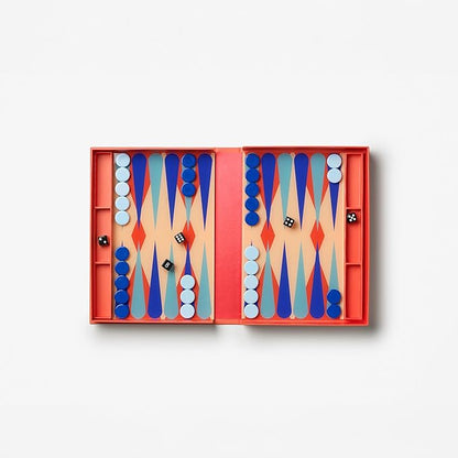 Printworks Art of Backgammon – Bold Red &amp Blue Acrylic Game Compact Book-Style Set for Adults Stylish Strategy Board