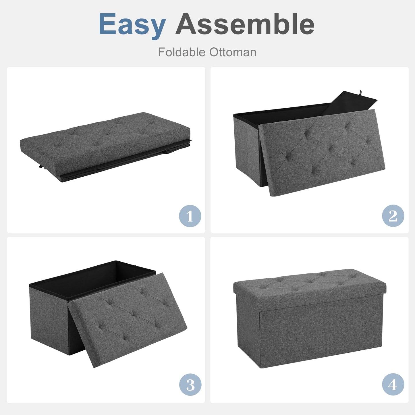 DUMOS 30in Storage Ottoman Bench, Storage Chest, End of Bed Foot Rest Stool with Padded Seat, Bedroom Bench for Living Room, Bedroom, Support 660lbs, Grey