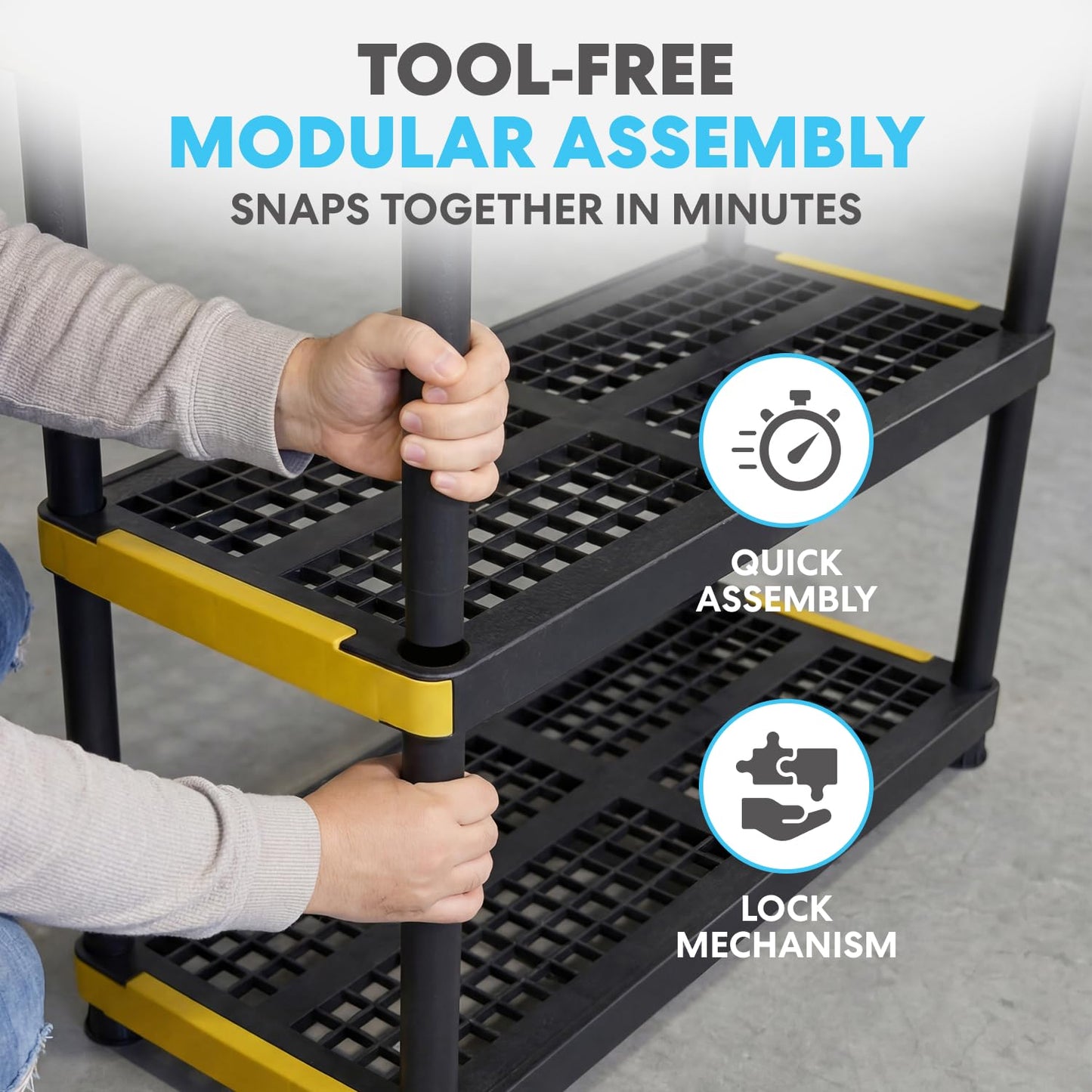 Simpli-Magic 5-Tier Heavy Duty Plastic Storage Shelving Unit, Garage & Outdoor Organizer, Modular Rack, 36 x 24 x 75 Inches, 250 lbs per Shelf, 1250 lbs Total Capacity