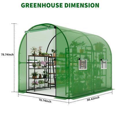 GarveeHome 6.6X8.2x6.6 Tunnel Greenhouses, Heavy Duty Walk-in Greenhouse for Outdoors with PE Cover, Instant Pop-Up Sturdy Metal Frame Hoop House with Zippered Roll-Up Door &4 Ventilated Mesh Windows