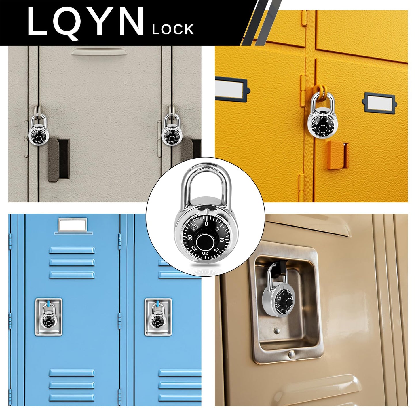Combination Lock, LQYN Standard Dial Combination Lock, Pack of 60; Black Turnplate, 2 in. Wide, Fixed Three Digital Combination, for School, Gym & Locker, Toolbox, Gate