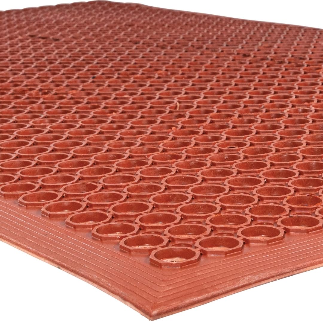 NoTrax 3' x 10' Anti-Fatigue Lightweight Restaurant Rubber Floor Mat with Drainage Holes, Beveled Edges, Non-Slip Mats, Red, T30 Competitor, T30S0310RD