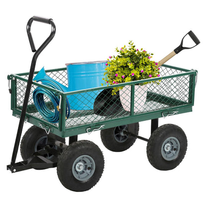 BestMassage Heavy Duty 500 Lbs Capacity Mesh Steel Garden Cart Folding Utility Wagon with Removable Sides for Beach Lawn Yard Landscape (Green)