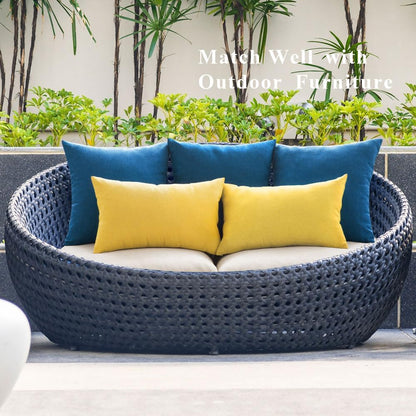 MIULEE Decorative Outdoor Throw Pillow Covers - Waterproof Faux Linen Cushion Cases | 20x20 Inch Blue, Set of 2