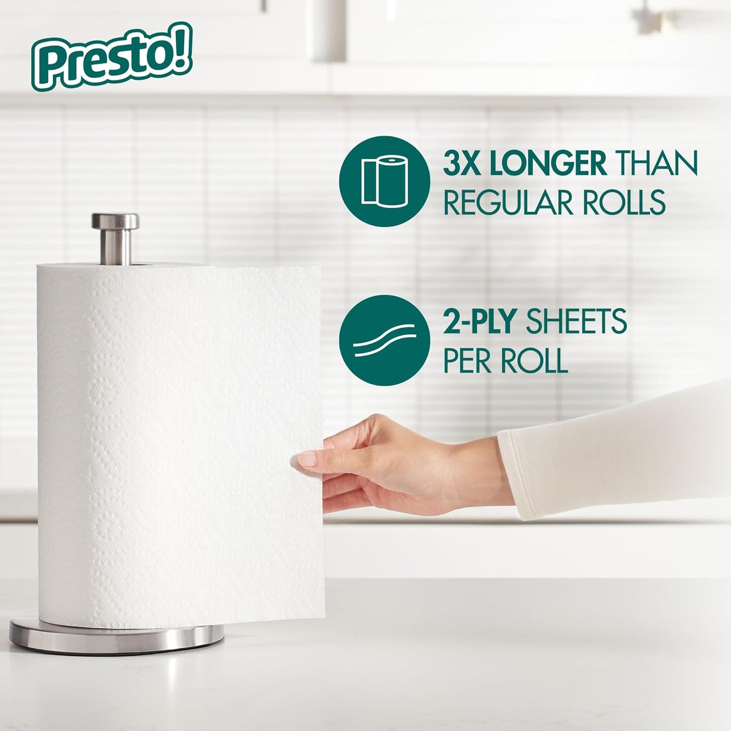 Presto! Ultra-Strong Premium Paper Towels - Flex-a-Size, 158 Sheets, 12 Huge Rolls | Equivalent to 38 Regular Rolls, White