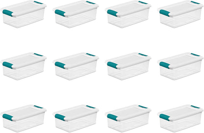 Sterilite 6 Qt Latching Storage Box - Stackable Plastic Bin for Shoe Organization | Clear with White Lid, 12-Pack